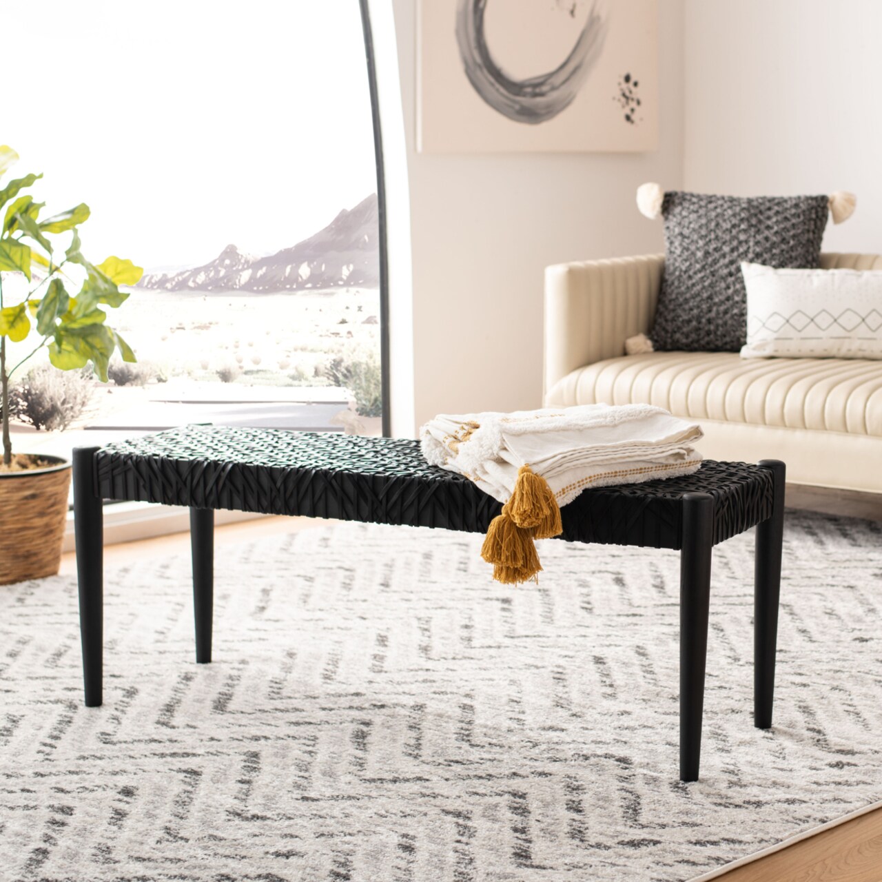 Safavieh Bandelier Leather Weave Bench Black Black Michaels